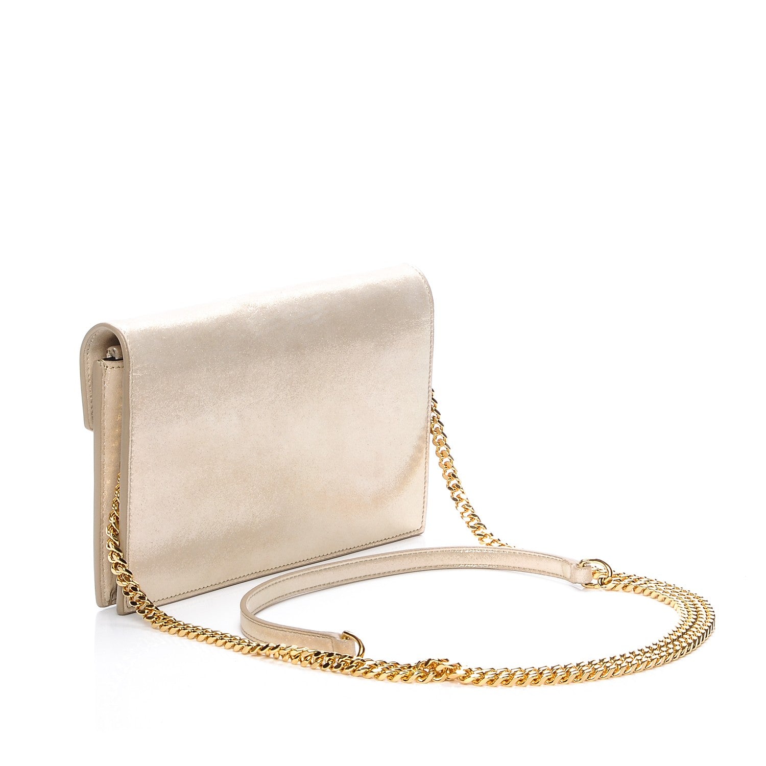 Saint Laurent Metallic Fabric Monogram Envelope Chain Wallet Champagne 3 of 6