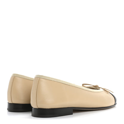 Chanel Lambskin Cap Toe CC Ballerina Flats 37 Beige Black 5 of 10