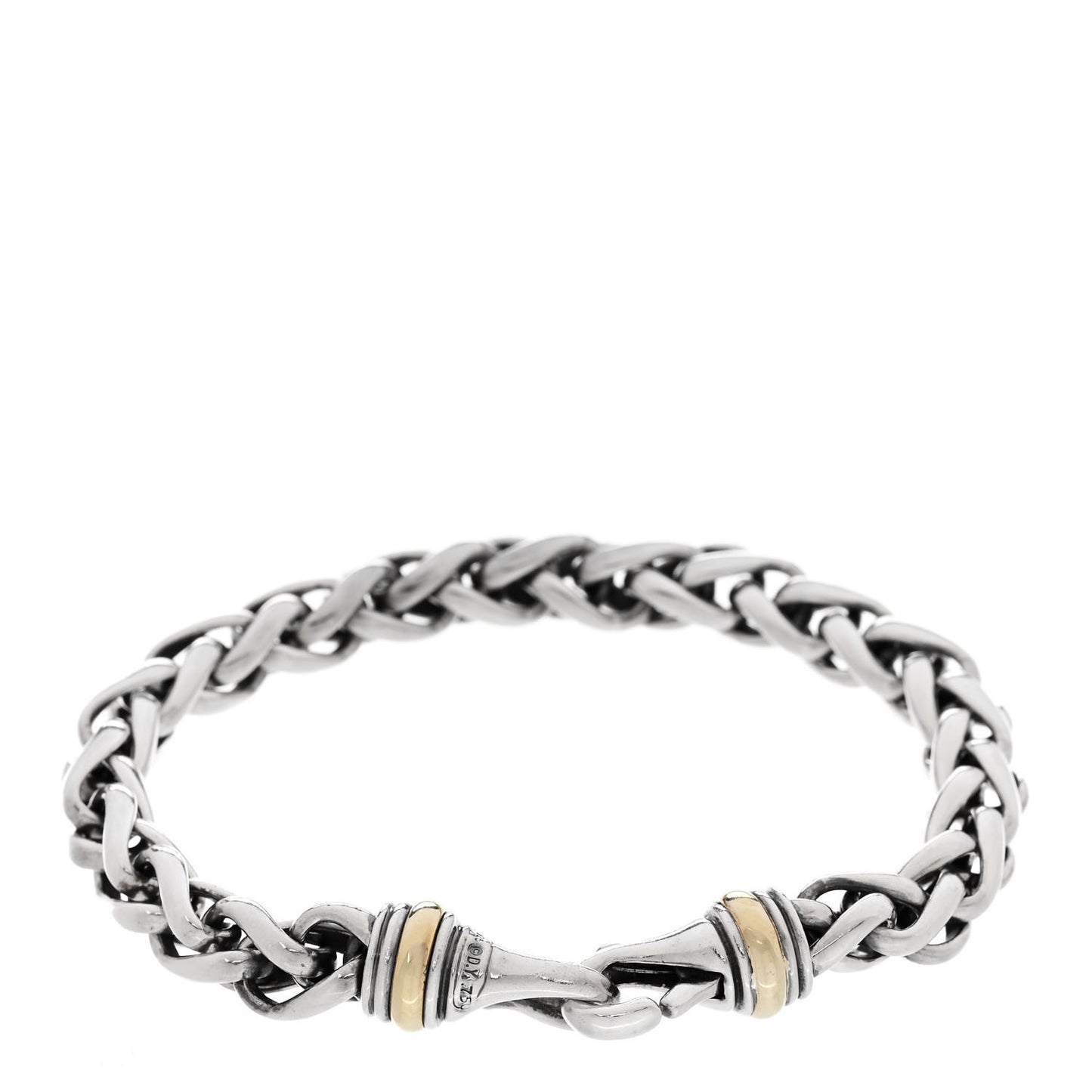 Sterling Silver 18K Yellow Gold 8mm Wheat Chain Bracelet