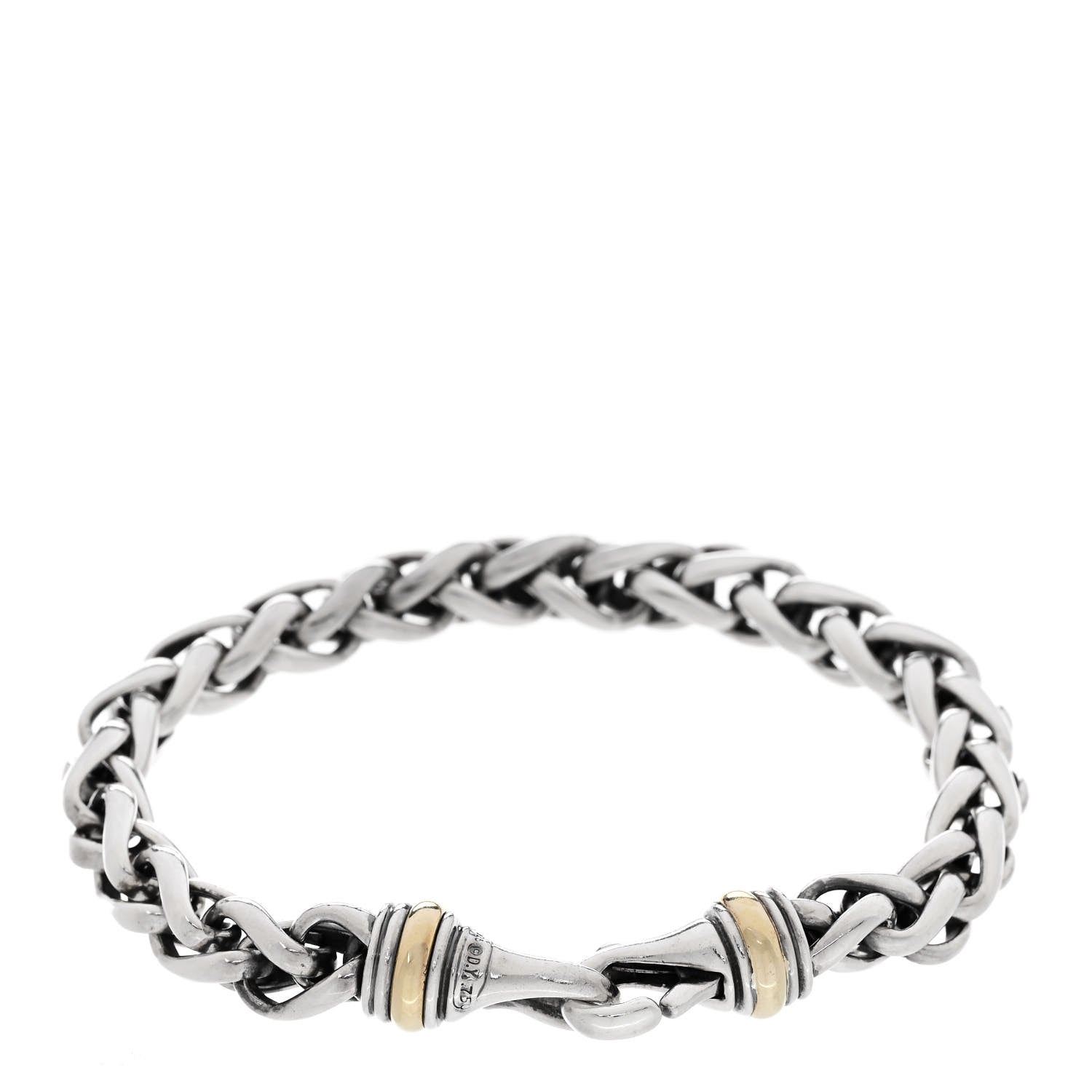 David Yurman Sterling Silver 18K Yellow Gold 8mm Wheat Chain Bracelet 1 of 4