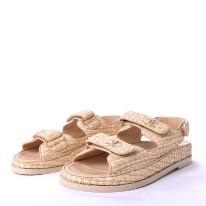 Chanel Braided Fabric Velcro Dad Sandals 39 Beige 3 of 10