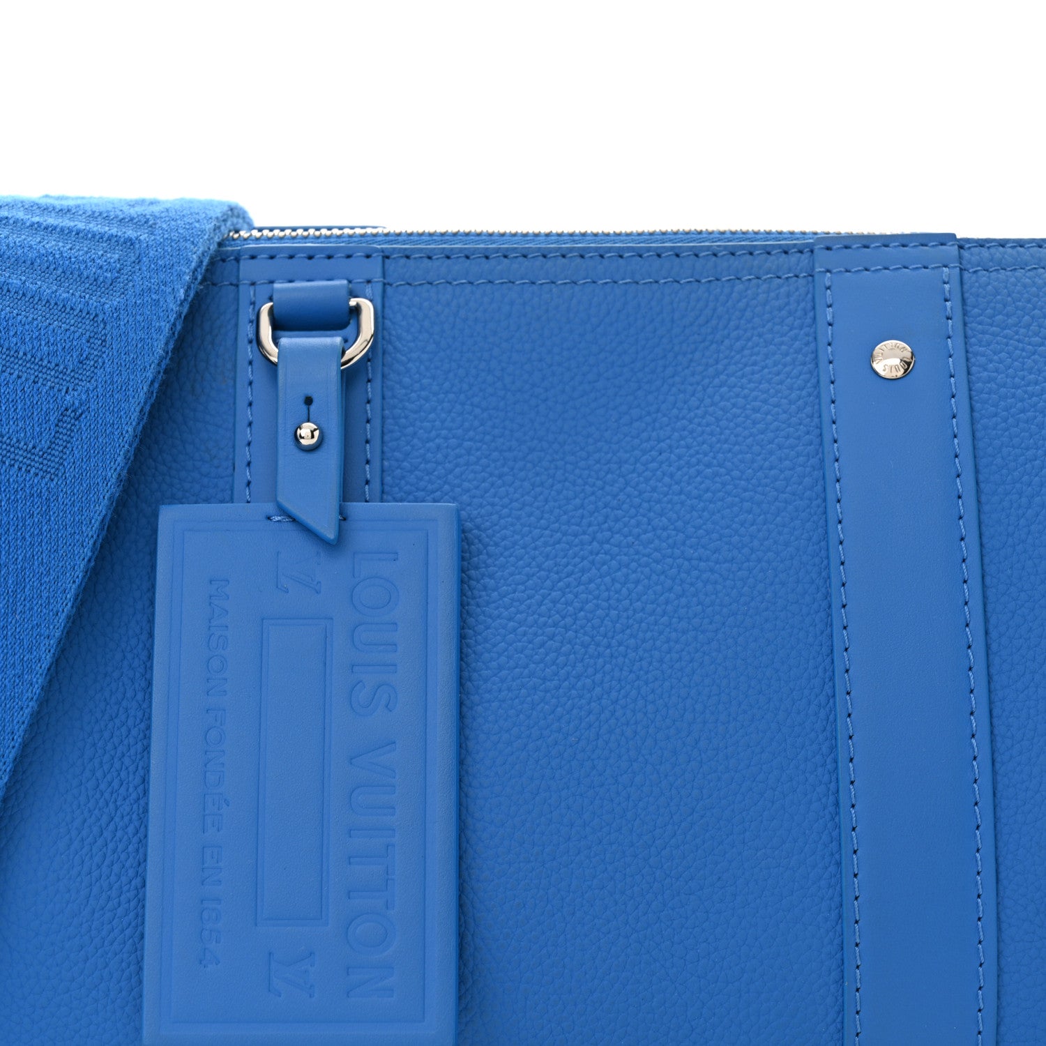 Louis Vuitton Grained Calfskin Aerogram City Keepall Bright Blue 7 of 10