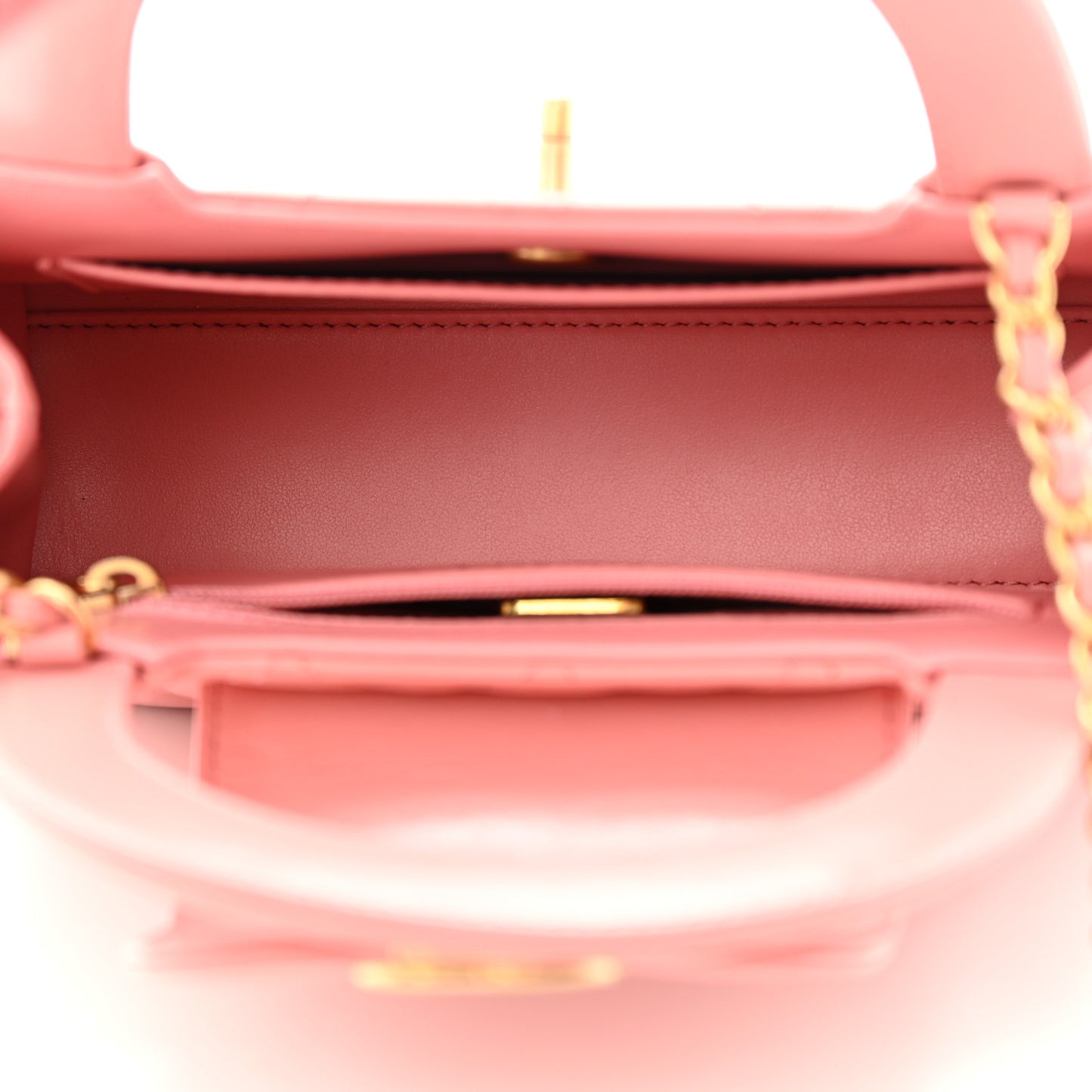 Shiny Aged Calfskin Quilted Nano Kelly Shopper Coral Pink