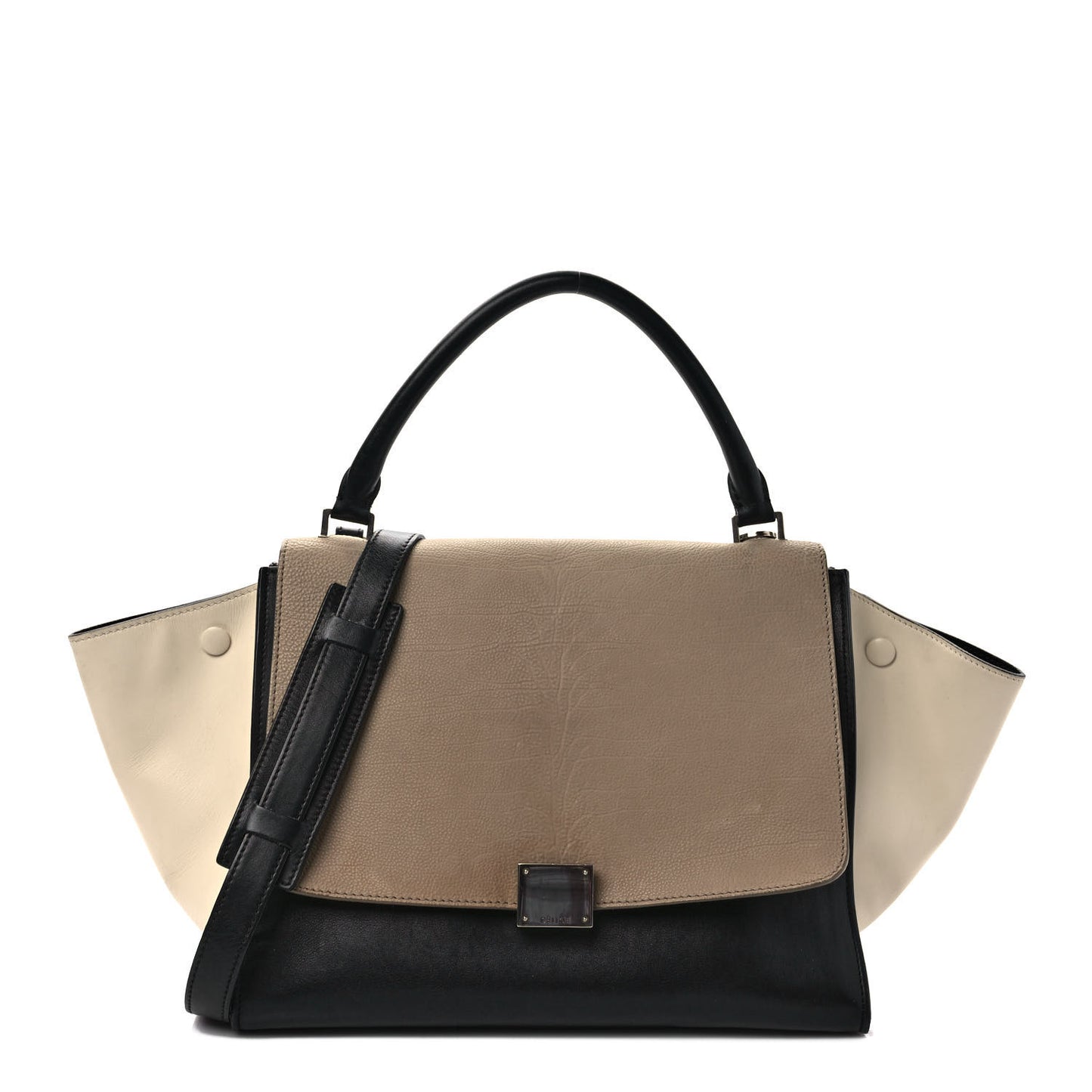 Elephant Calfskin Medium Tri-Color Trapeze Black Beige