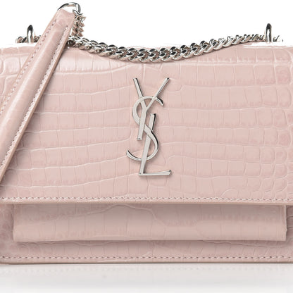 Saint Laurent Calfskin Crocodile Embossed Monogram Sunset Chain Wallet Marble Pink 8 of 12