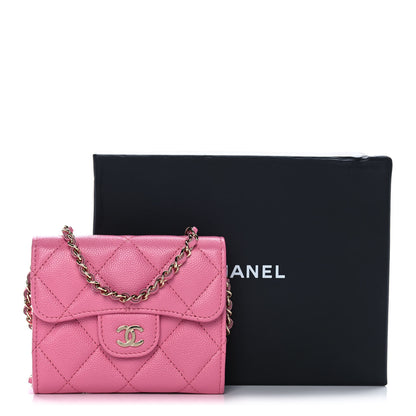 Chanel Caviar Quilted Flap Card Holder On Chain Pink 10 of 10