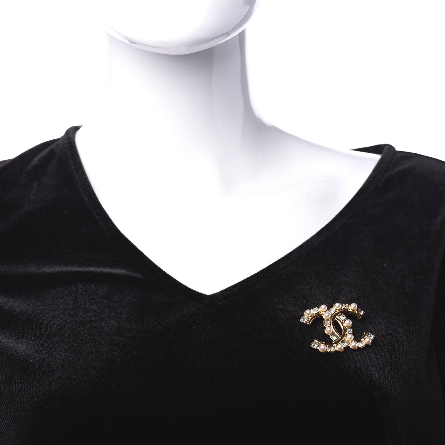 Chanel Pearl Crystal CC Brooch Gold 2 of 5