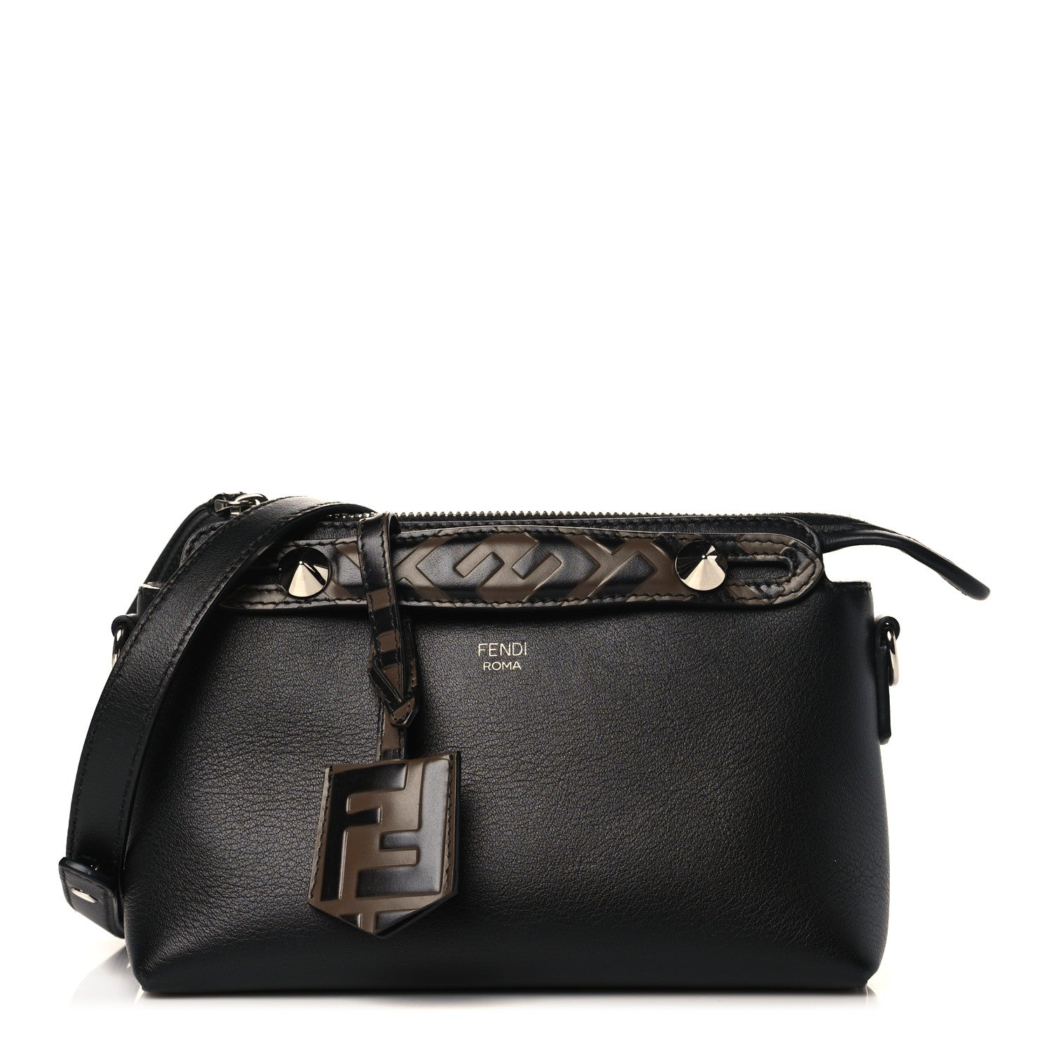 Fendi Vitello Dolce Bi-Color FF 1974 Embossed Mini By The Way Boston Bag Black Maya 1 of 9