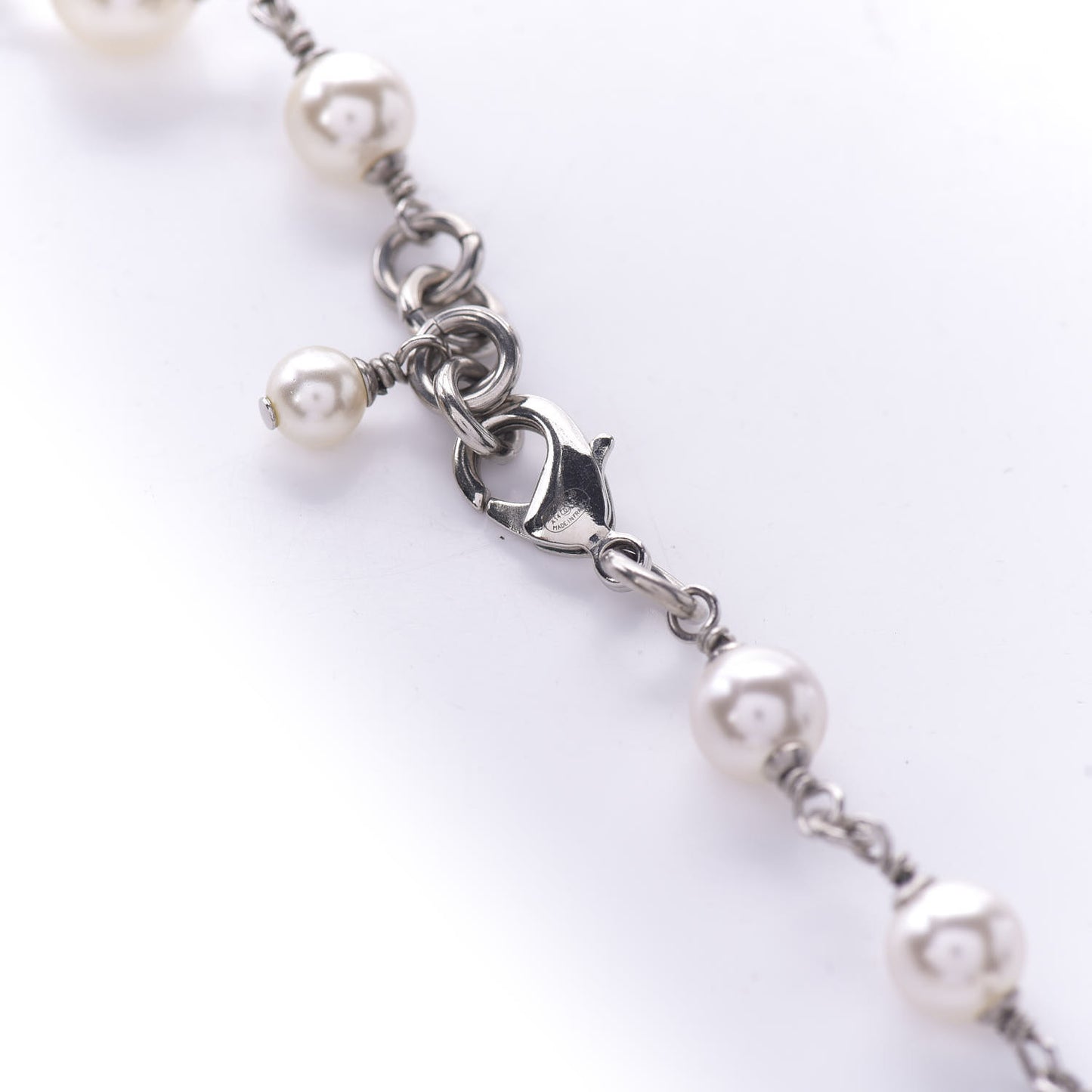 Crystal Pearl CC Long Necklace Silver