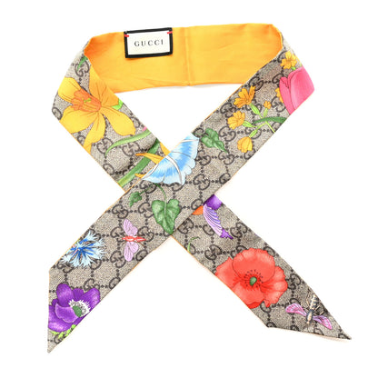 Gucci Silk Twill GG Monogram Special Flory Neck Bow Scarf Beige Yellow 1 of 4