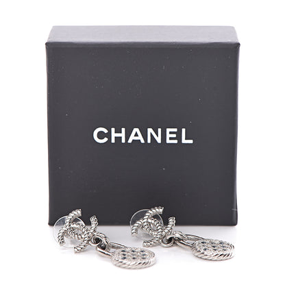 Chanel Ruthenium Crystal CC Drop Earrings Blue Silver 5 of 5