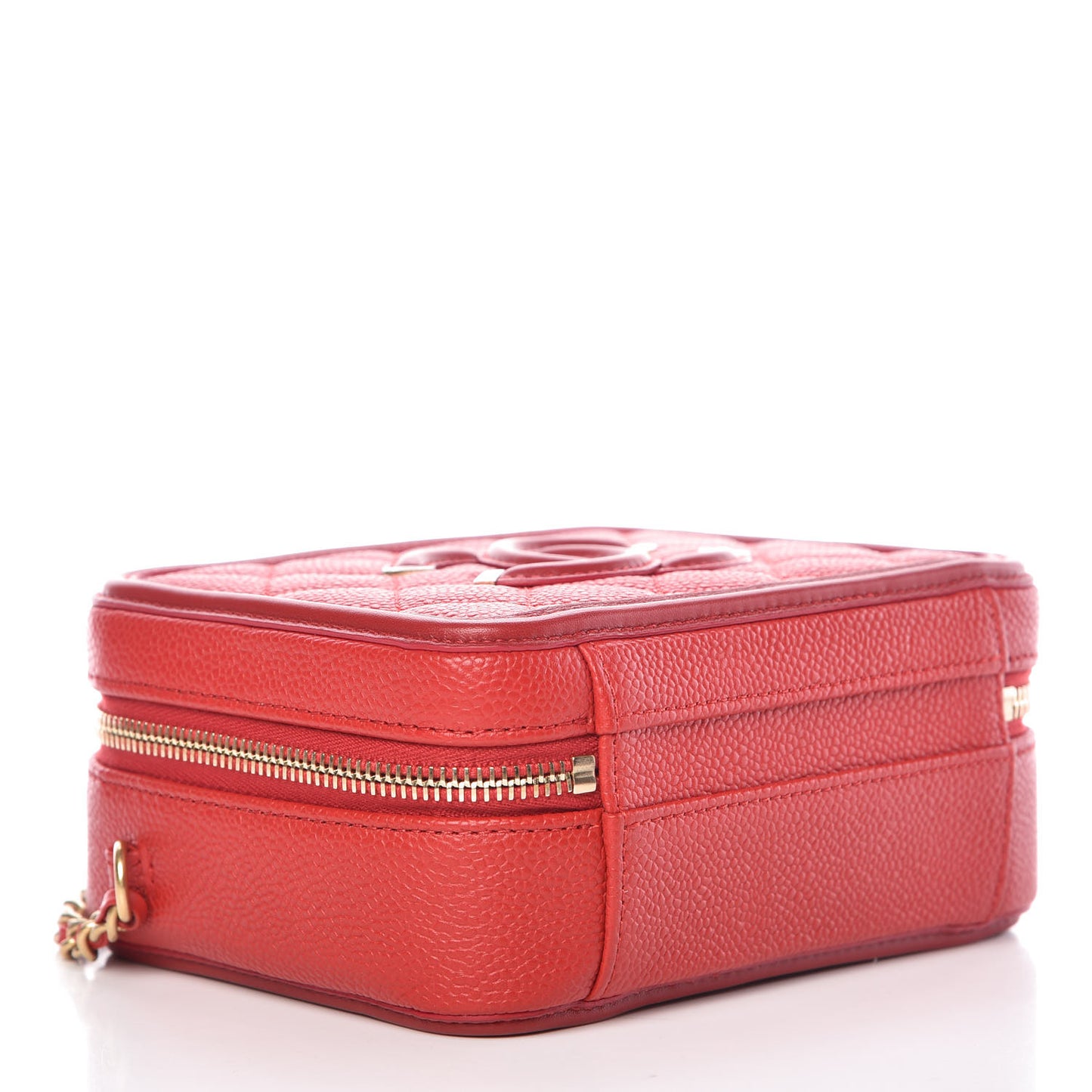 Caviar Quilted Small CC Filigree Vanity Case Red