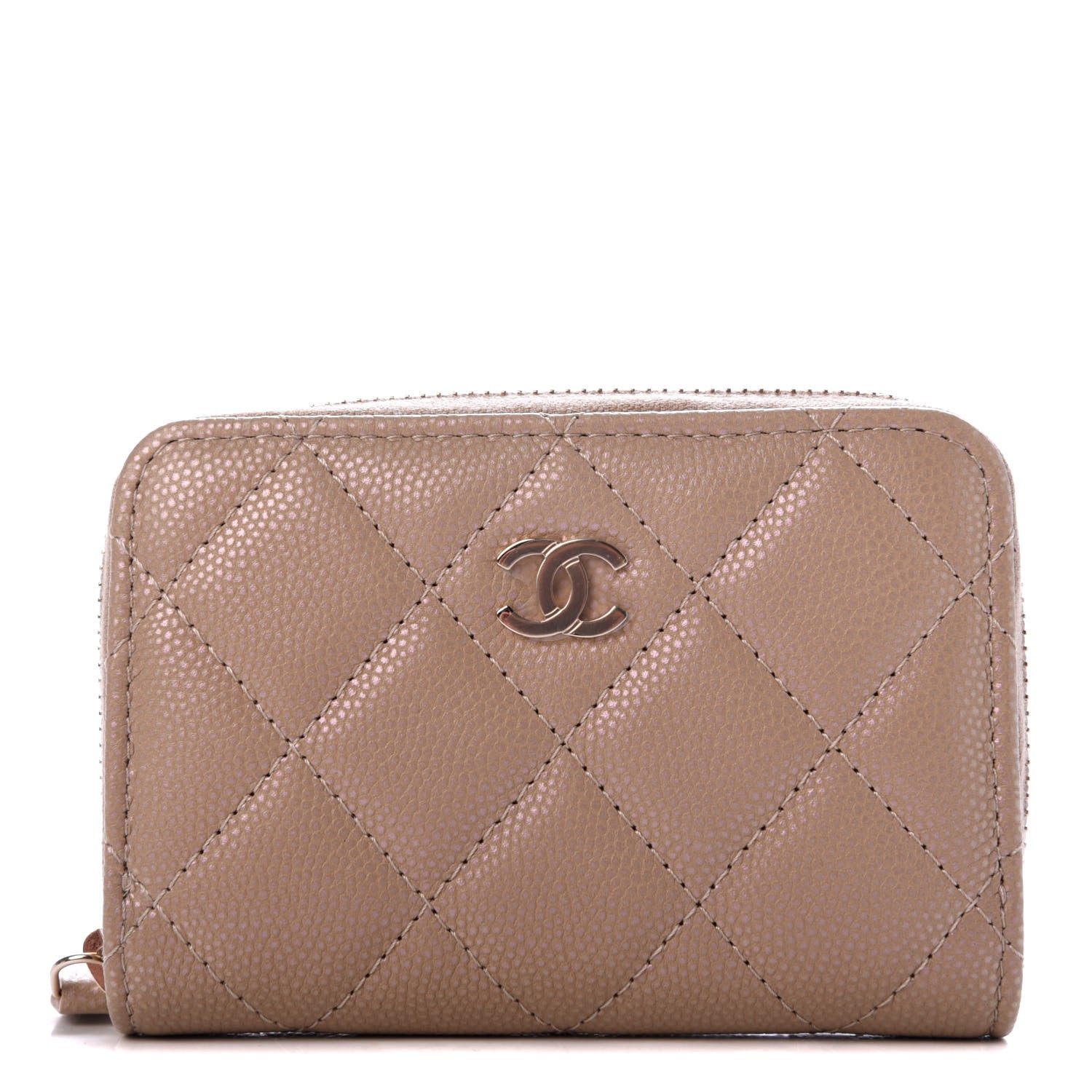 Chanel Iridescent Caviar Quilted Zip Around Coin Purse Beige 1 of 8