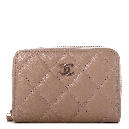 Chanel Iridescent Caviar Quilted Zip Around Coin Purse Beige 1 of 8