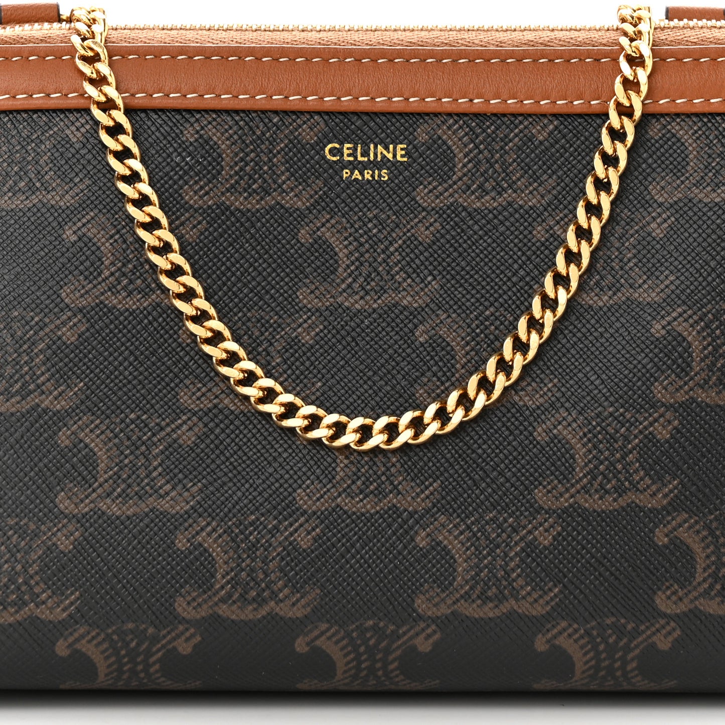 Triomphe Canvas Lambskin Clutch On Chain Tan