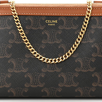 Celine Triomphe Canvas Lambskin Clutch On Chain Tan 9 of 12