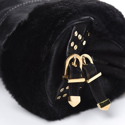 Versace Fur Satin Chain Shoulder Bag Black 10 of 15