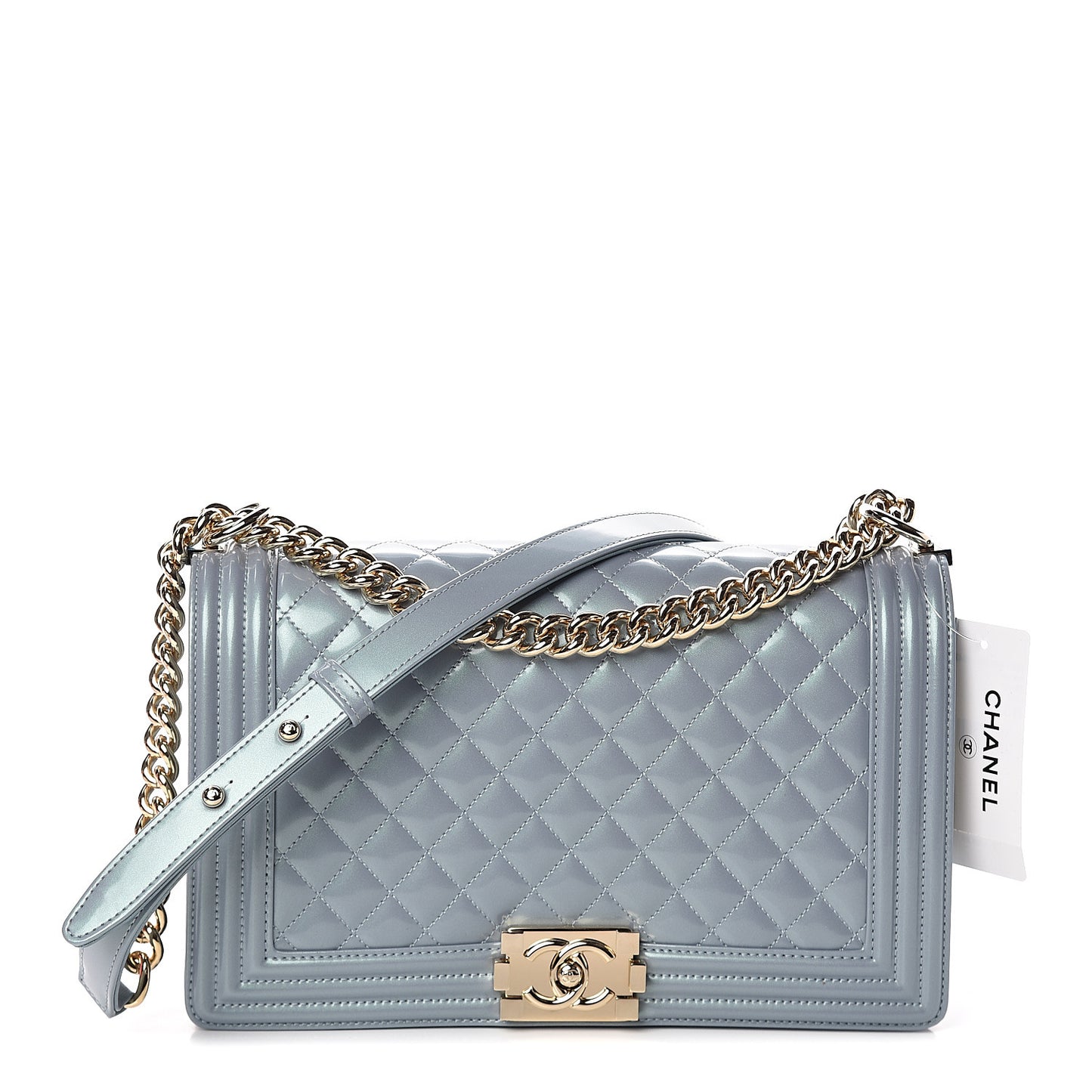 Iridescent Glazed Calfskin New Medium Boy Flap Light Blue