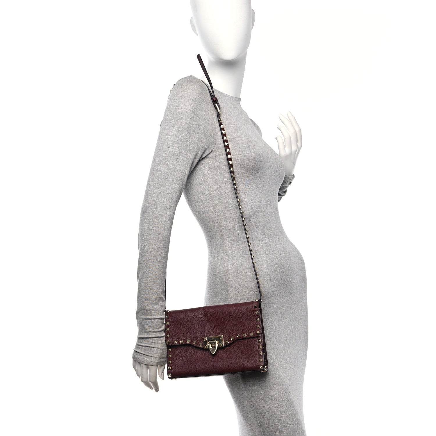 Valentino Garavani Pebbled Calfskin Medium Rockstud Flip Lock Crossbody Bag Rubin 2 of 9