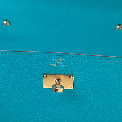 Hermes Chevre Mysore Kelly Wallet To Go Bleu Zanzibar 5 of 10
