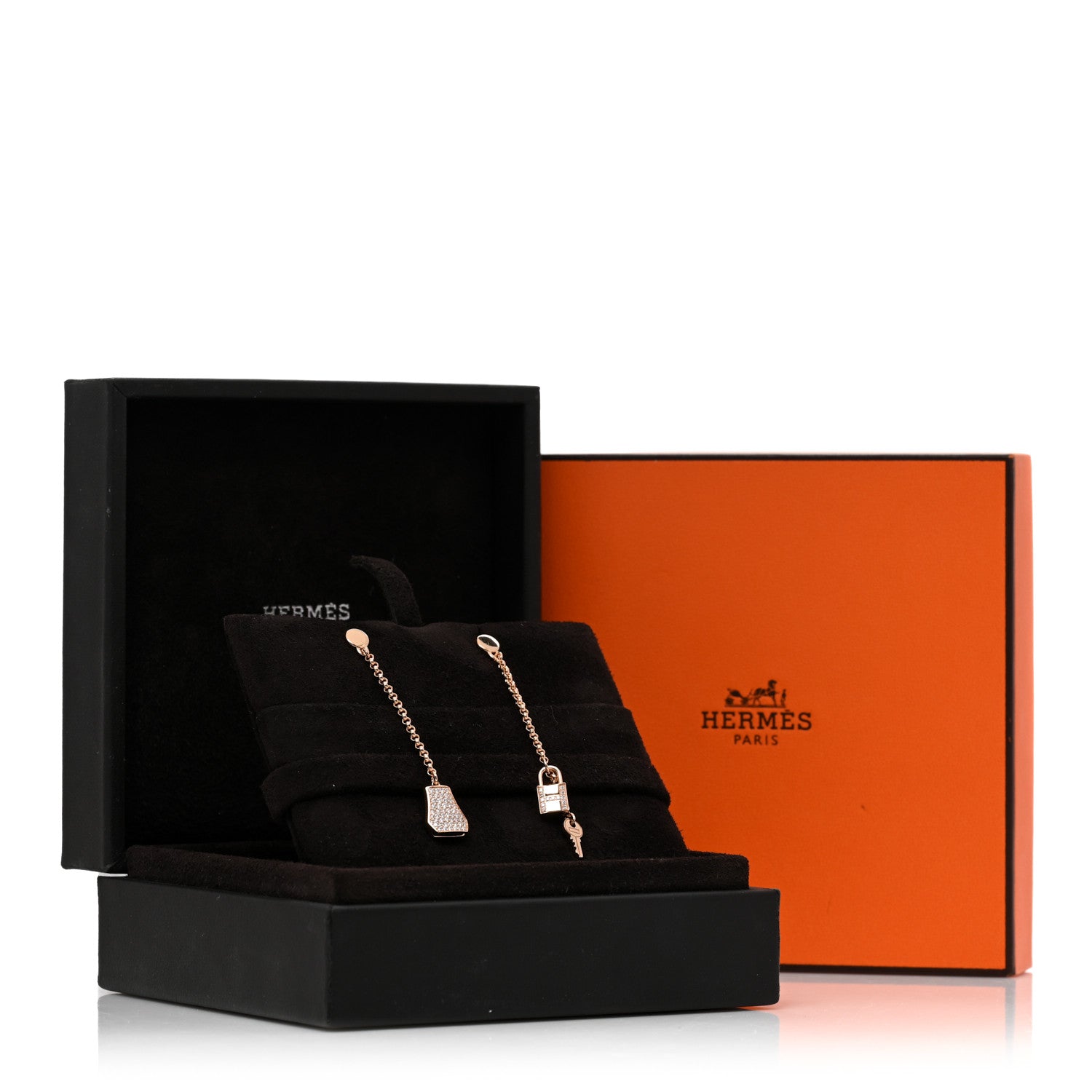 Hermes 18K Rose Gold Diamond Kelly Clochette Drop Earrings 5 of 5