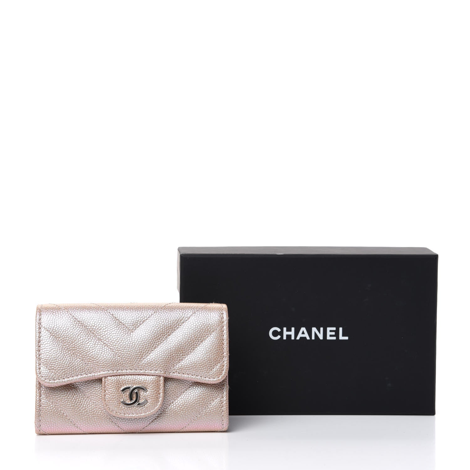 Chanel Metallic Caviar Chevron Quilted Flap Card Holder Light Gold 9 of 9