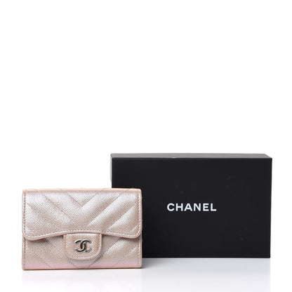 Chanel Metallic Caviar Chevron Quilted Flap Card Holder Light Gold 9 of 9