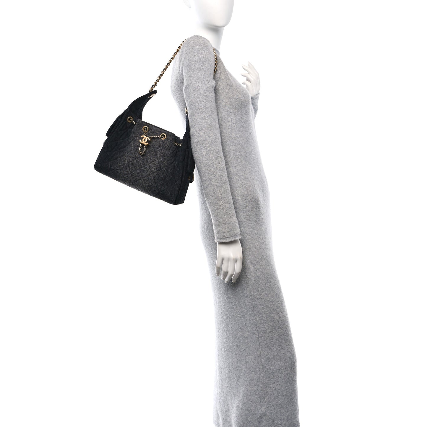 Washed Denim Quilted Small Chanel 25 Handbag Black