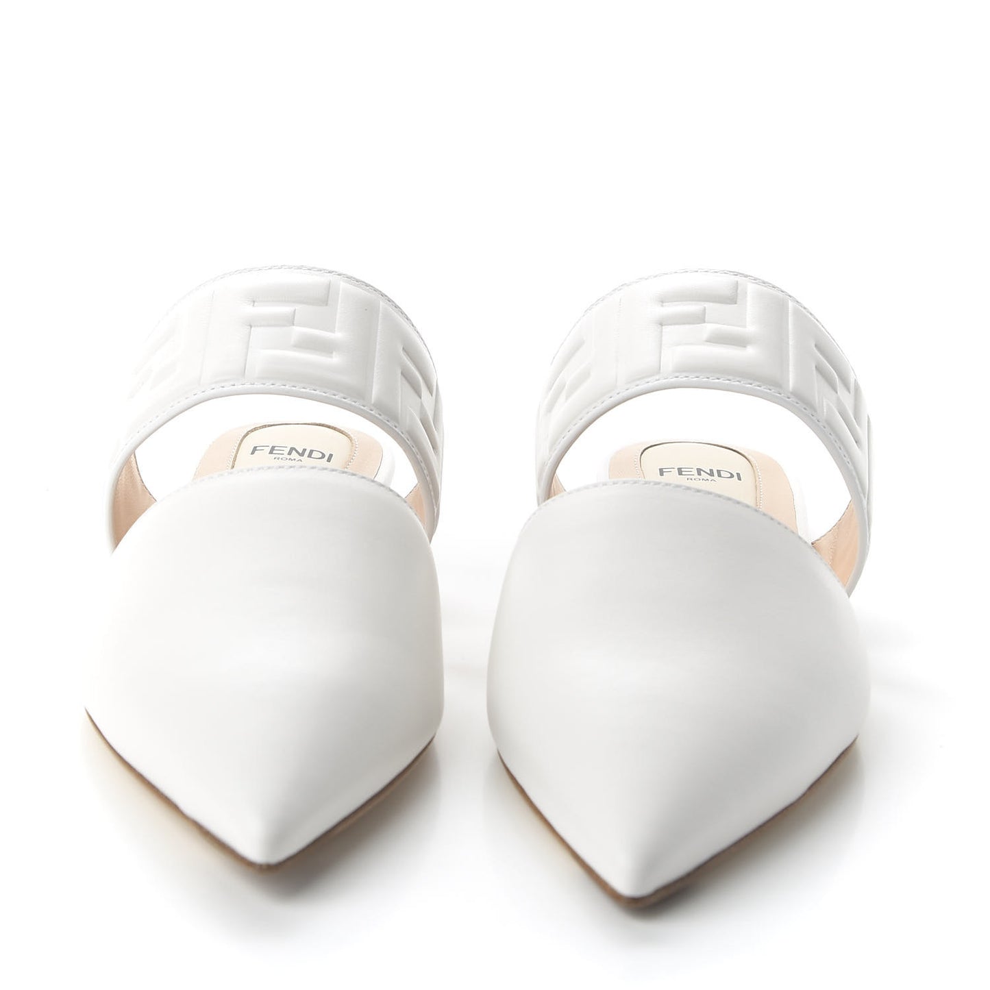 Vitello FF Embossed Buckle Flat Mules 37 Snow