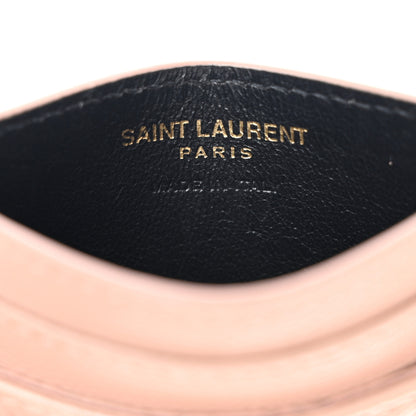 Saint Laurent Grain De Poudre Matelasse Chevron Monogram Credit Card Case Pale Pink 6 of 10