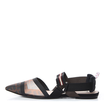 Fendi Technical Mesh FF Colibri Slingback Ballerina Flats 41 Tobacco Moro Black Militare 1 of 8