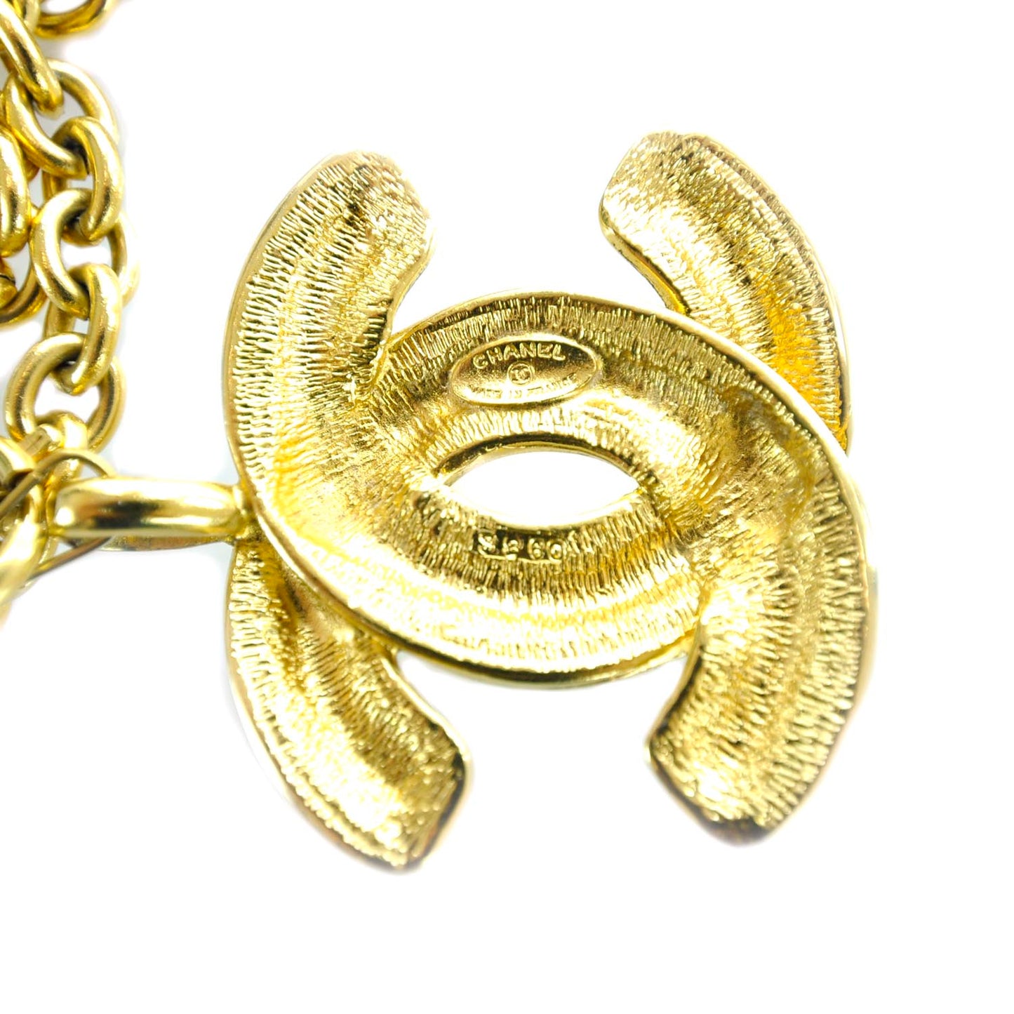 Quilted CC Long Necklace Gold