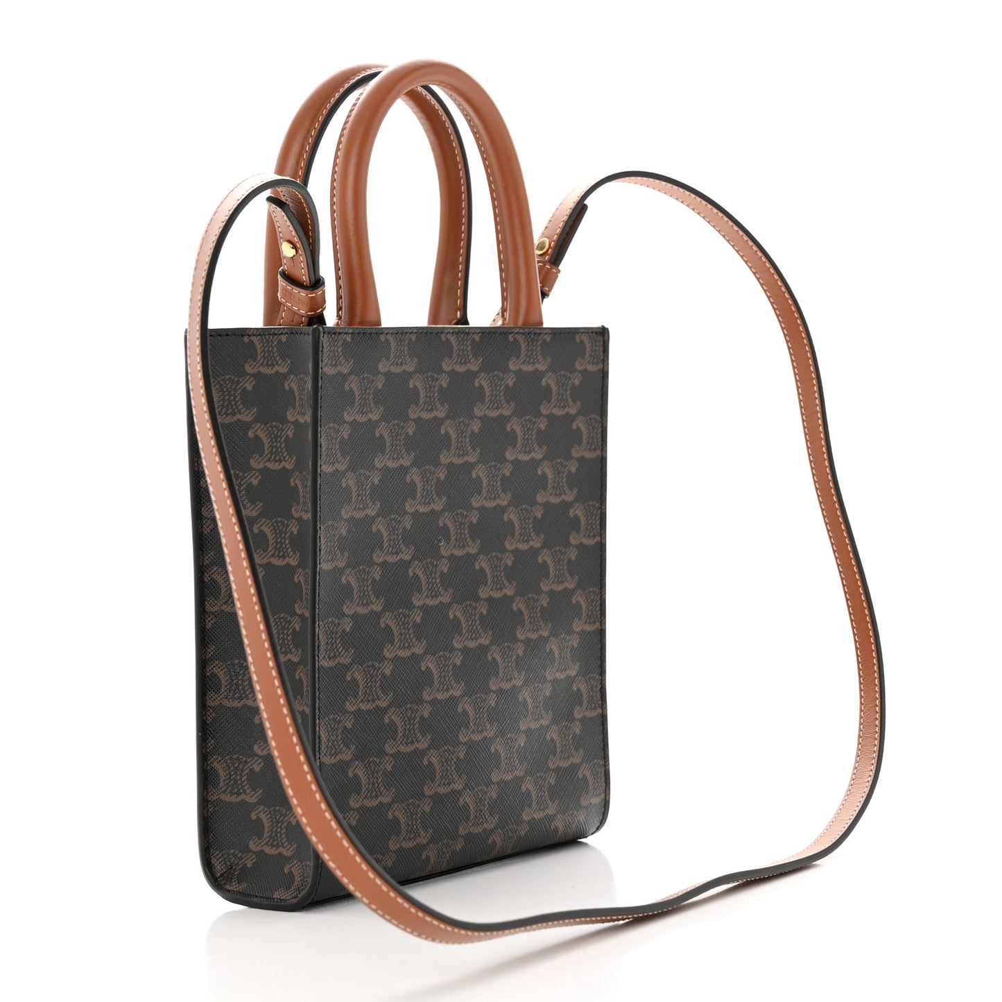 Triomphe Canvas Calfskin Mini Vertical Cabas Tan