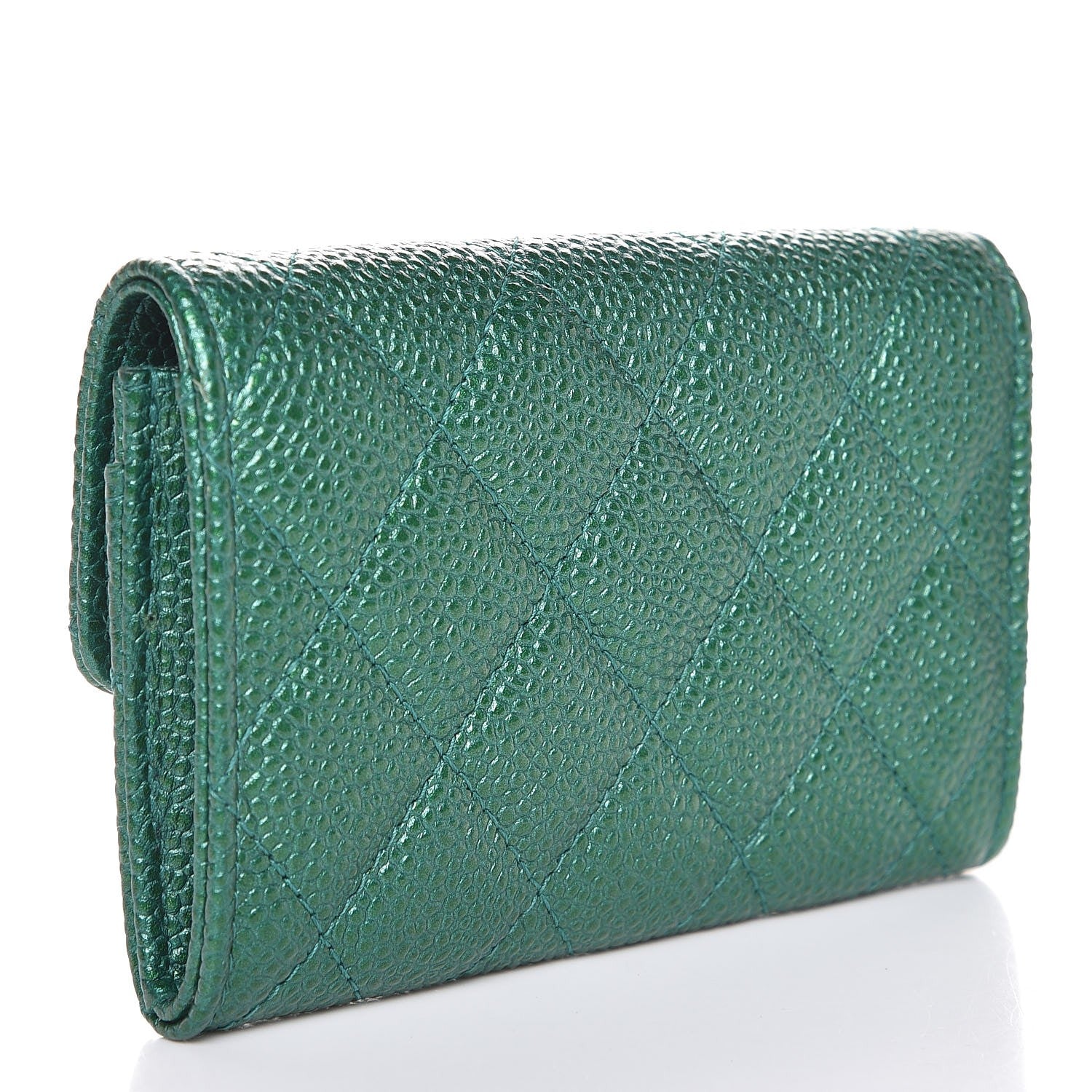 Chanel Metallic Caviar Quilted Card Holder Green 3 of 18