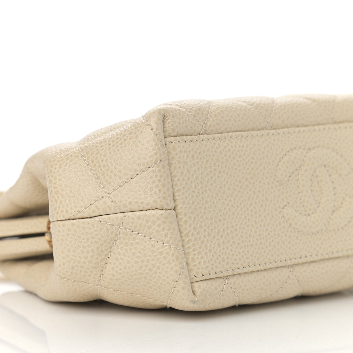 Caviar Quilted Frame Evening Bag Beige