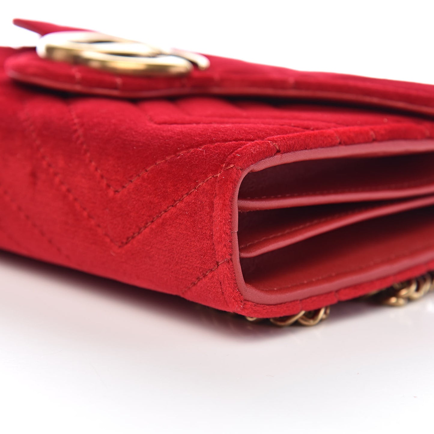 Velvet Matelasse GG Marmont Chain Wallet Hibiscus Red