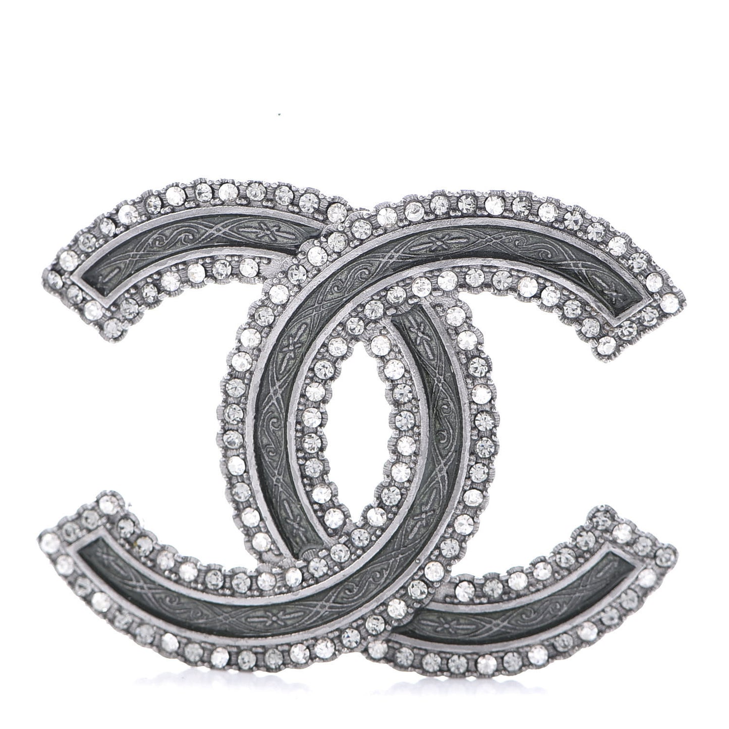Crystal Glass CC Brooch Silver