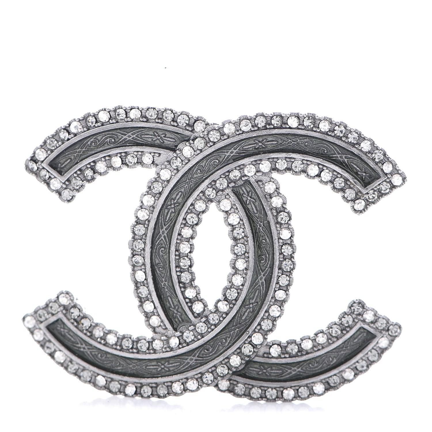 Chanel Crystal Glass CC Brooch Silver 1 of 4