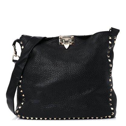 Valentino Garavani Pebbled Calfskin Large Rockstud Flip-Lock Messenger Bag Black 1 of 24