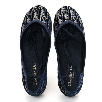 Christian Dior Velvet Oblique Poeme Laced Ballerina Flats 37.5 Deep Blue 2 of 9