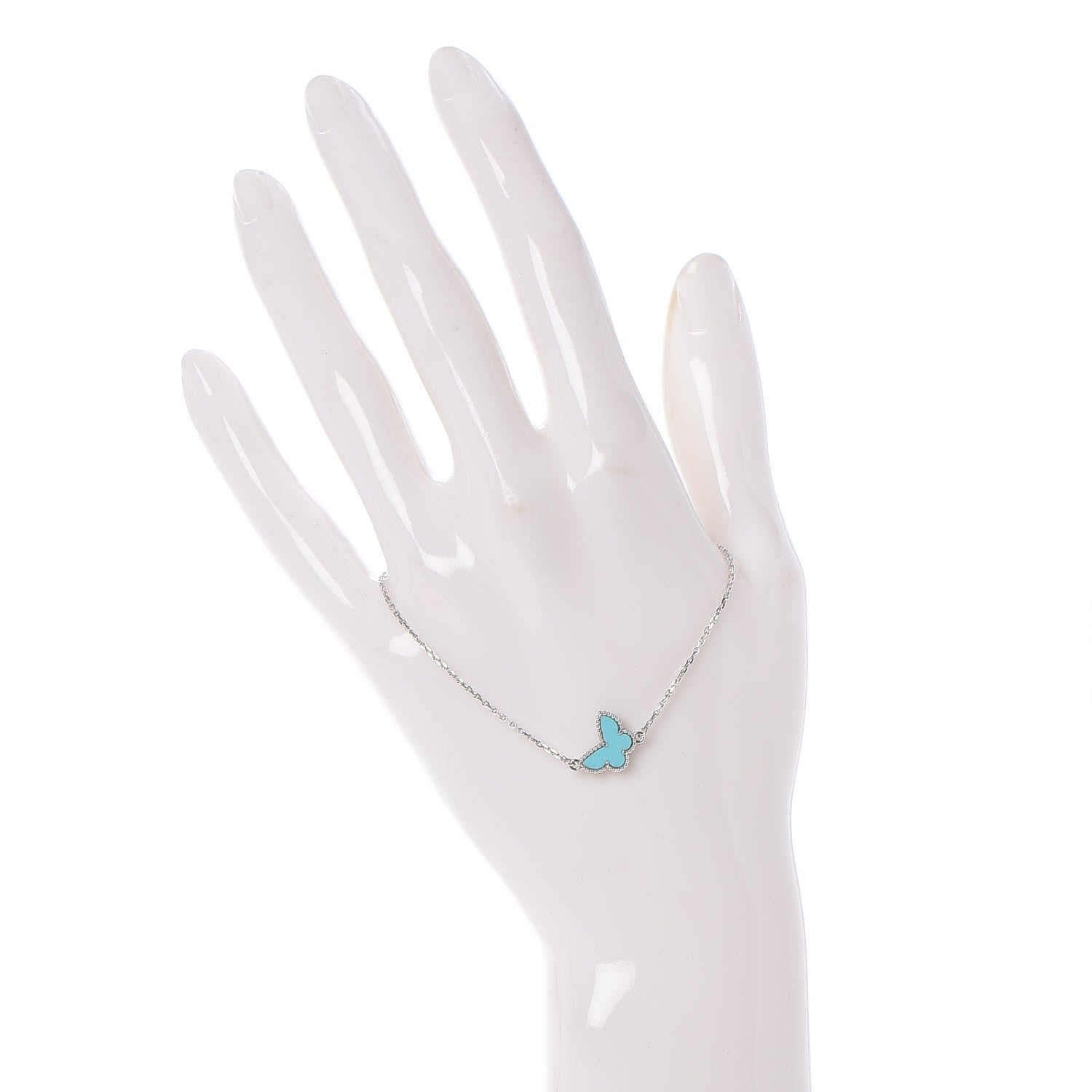 Van Cleef & Arpels 18K White Gold Turquoise Sweet Alhambra Butterfly Bracelet 2 of 6