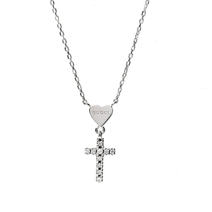 Gucci 18K White Gold Diamond Heart Cross Pendant Necklace 3 of 5