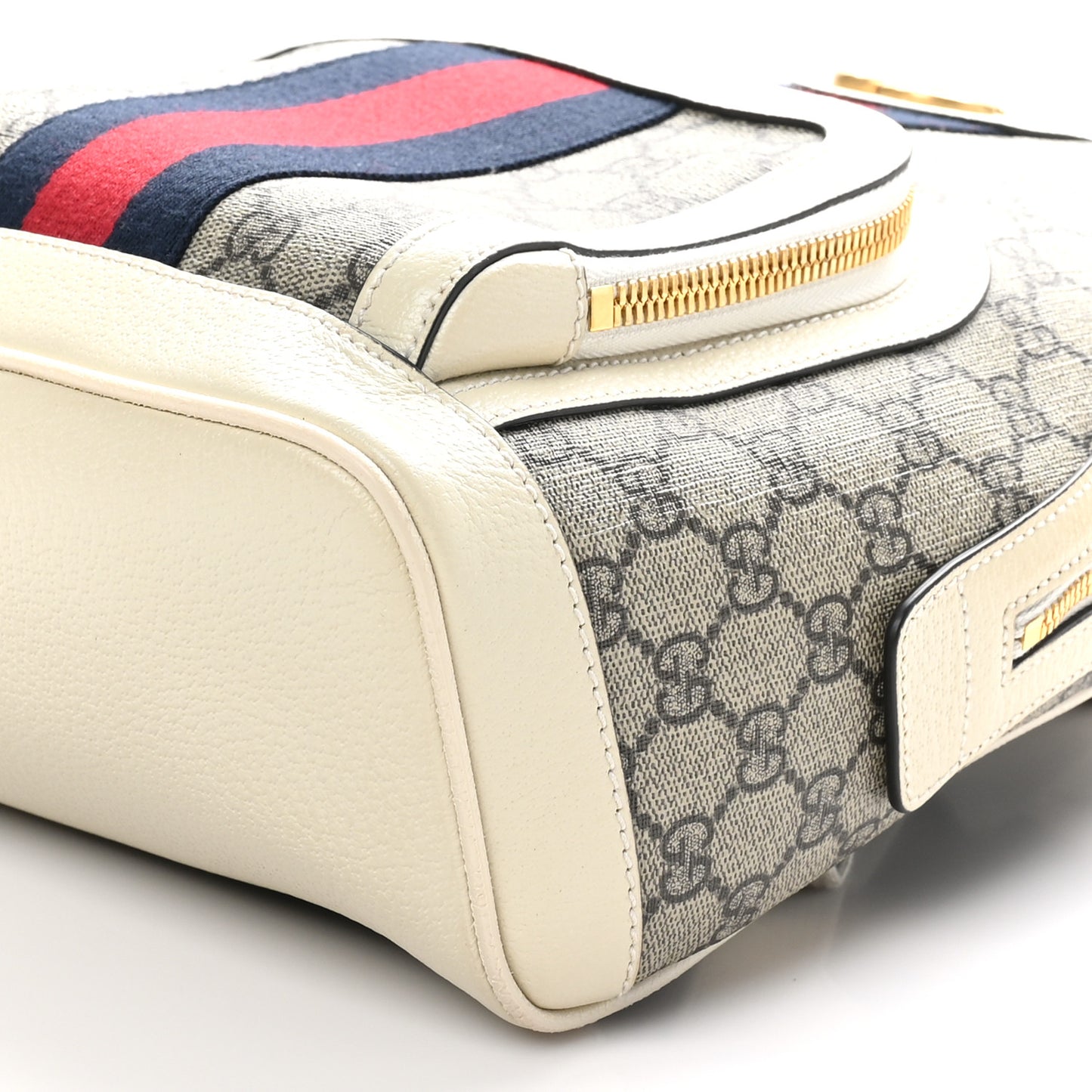 GG Supreme Monogram Textured Calfskin Web Small Ophidia Day Backpack Beige Ebony Mystic White