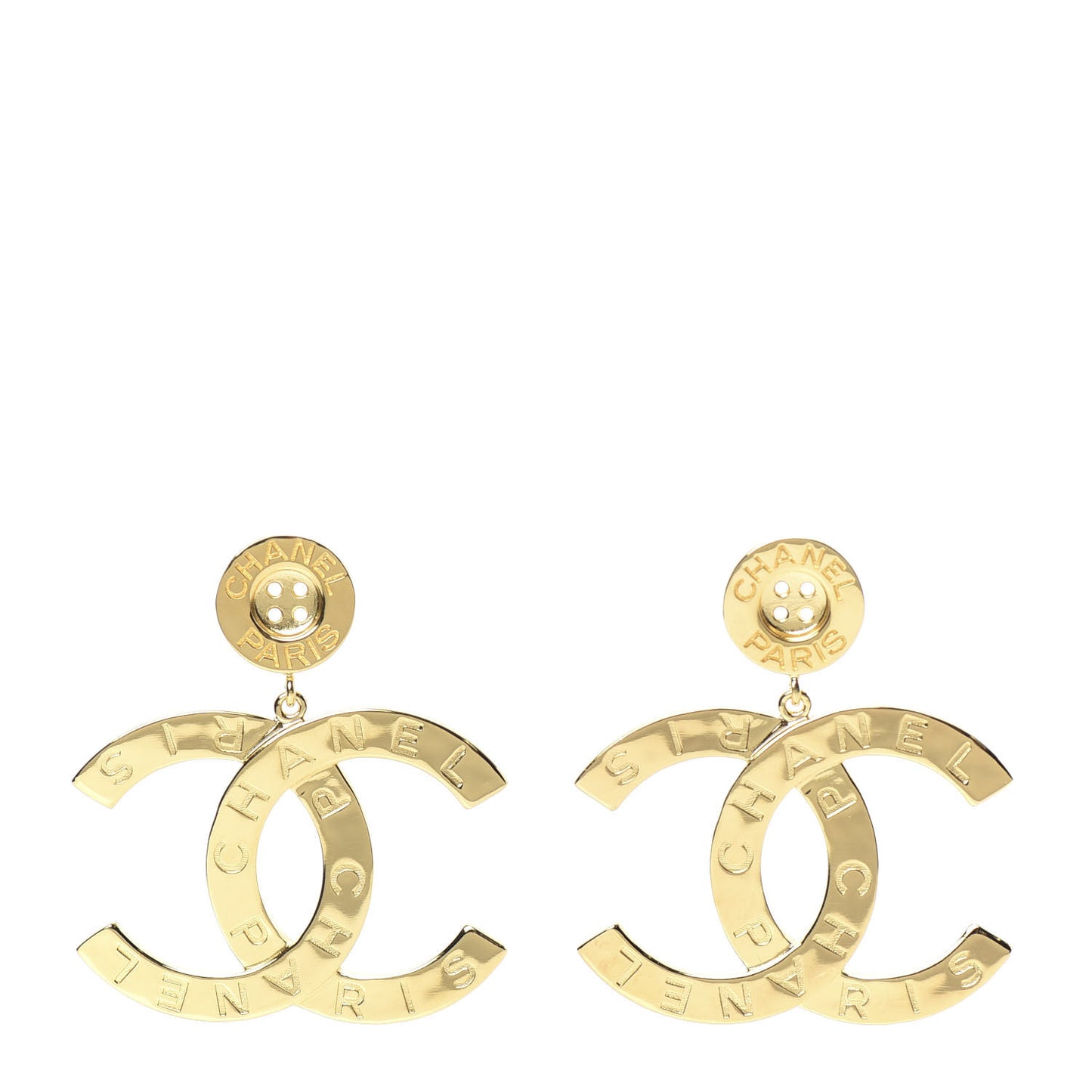 Metal Large Paris Button Earrings Gold