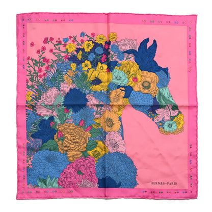 Hermes Silk Embroidered Robe Legere Scarf 45 Rose Bleu Jaune 1 of 5