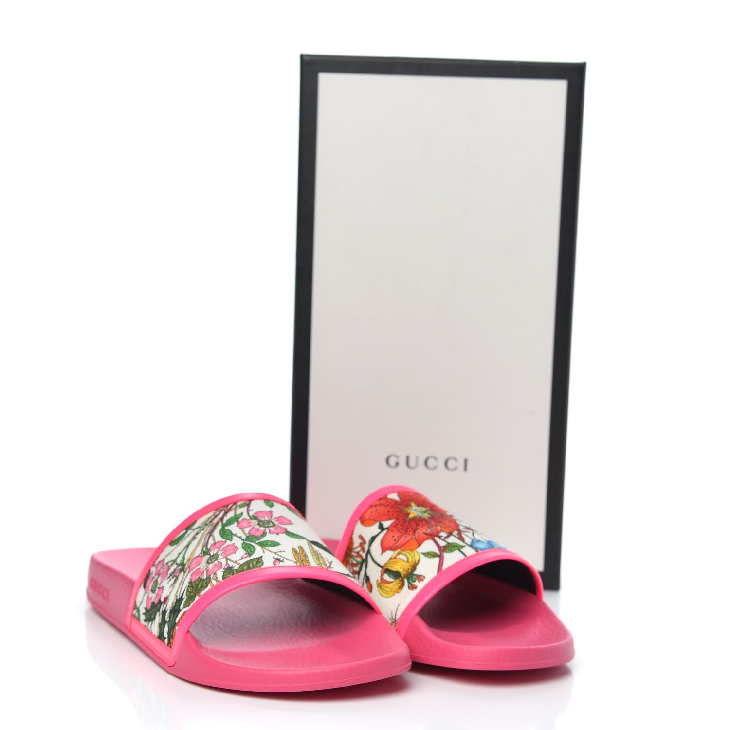 Gucci Canvas Flora Print Slide Sandals 40 Fluorescent Fuchsia 8 of 8