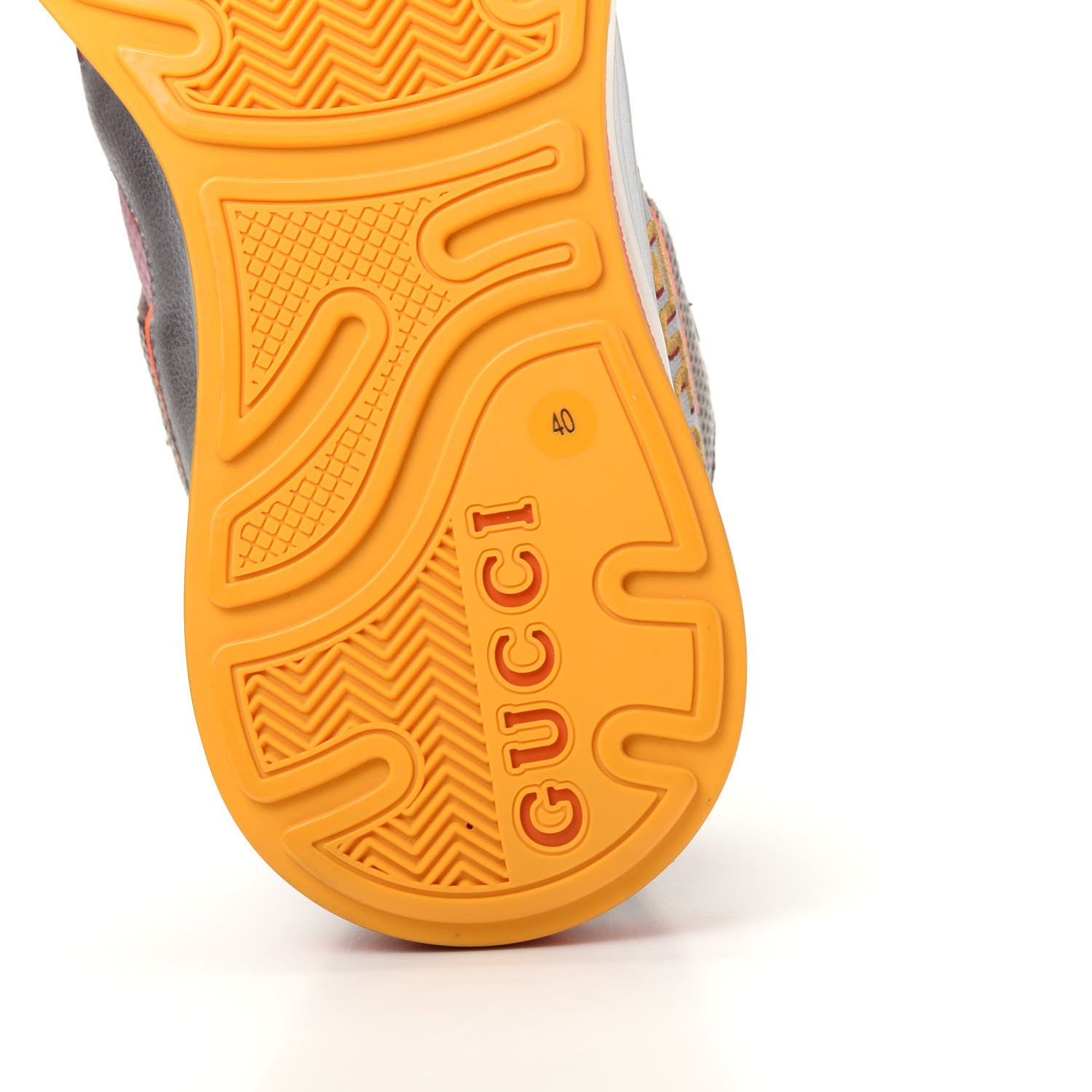 Gucci Calfskin Suede Mesh Lizard Embossed Womens Ultrapace Sneakers 40 Silver Anthracite Neon Orange 9 of 10