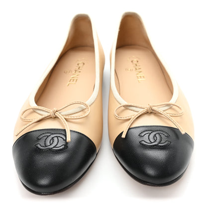 Chanel Lambskin Cap Toe CC Ballerina Flats 40.5 Beige Black 3 of 10