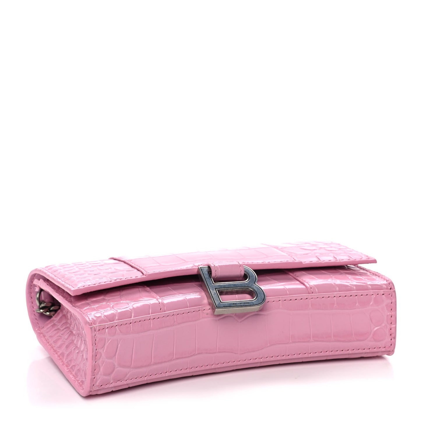 Shiny Calfskin Crocodile Embossed Hourglass Chain Bag Candy Pink
