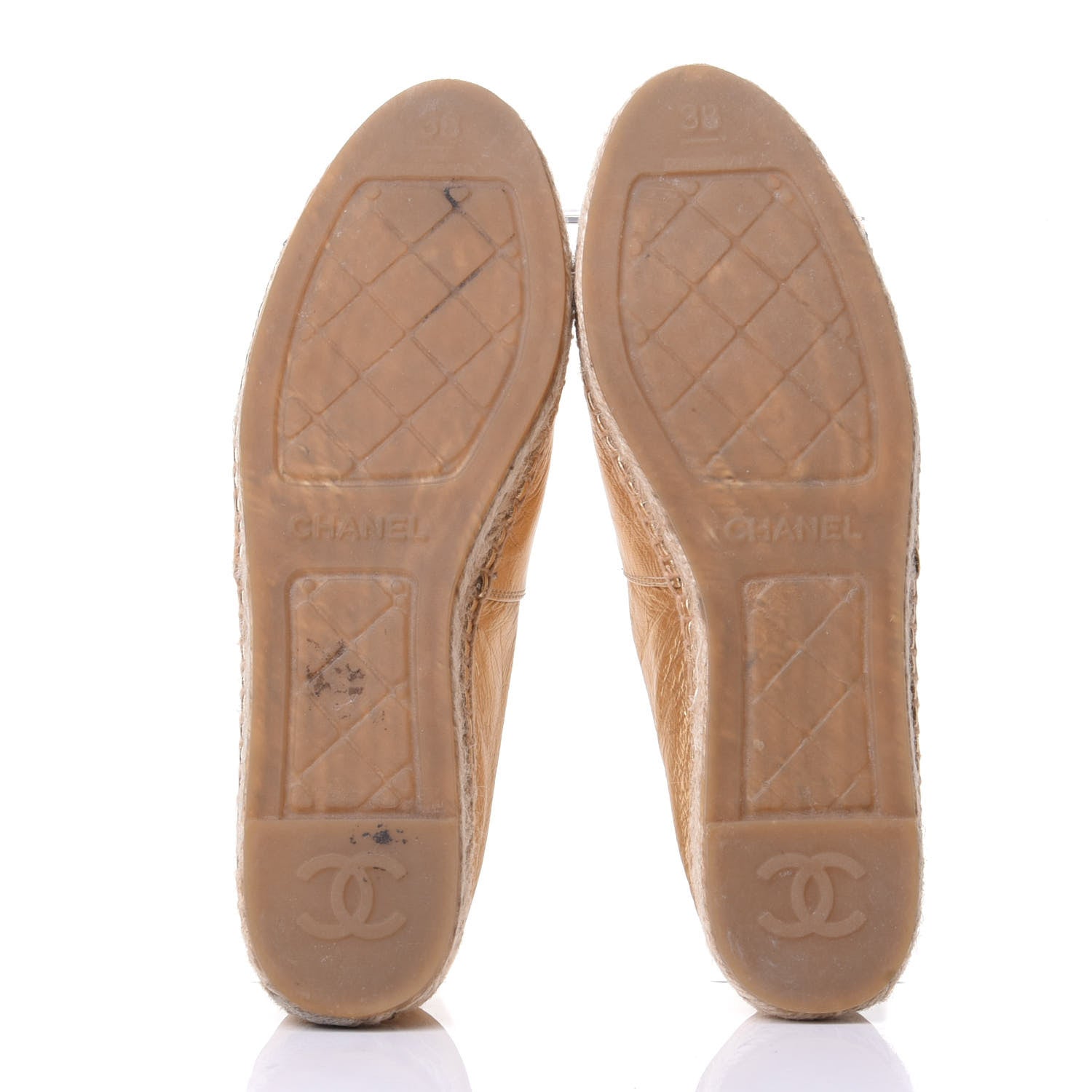 Chanel Laminated Lambskin Grosgrain CC Espadrilles 38 Gold Black 7 of 11